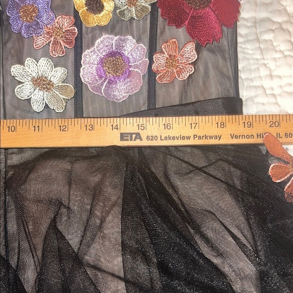 Bridal prom dress black garden tulle applique multi floral midi dress 18    AW - Picture 11 of 15